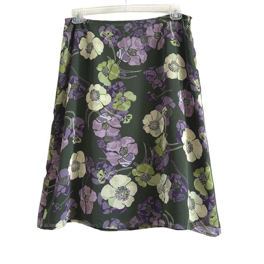 Green and Purple Sheer like Floral Midi Skirt